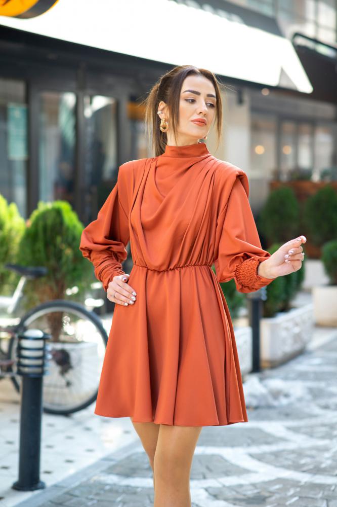 Tarçın-Kiremit%20Vatkalı%20Mini%20Saten%20Elbise