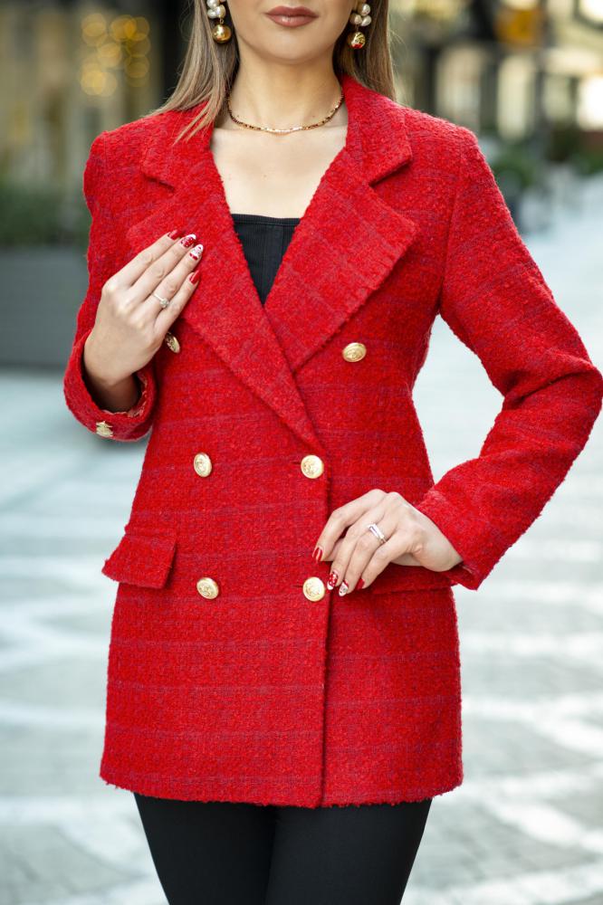 Kırmızı%20Tüvit%20Blazer%20Ceket