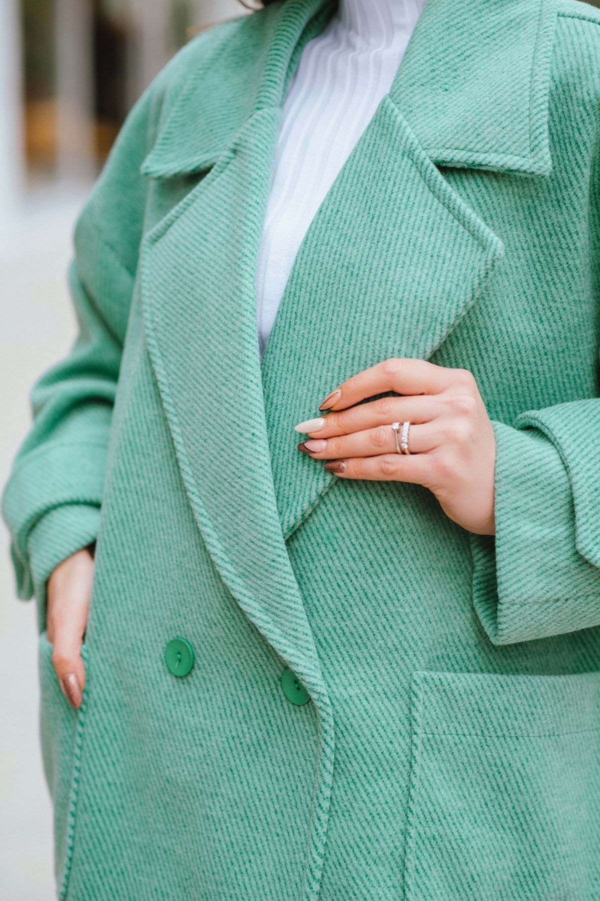 Yeşil Oversize Astarlı Çizgili Lüks Kaban