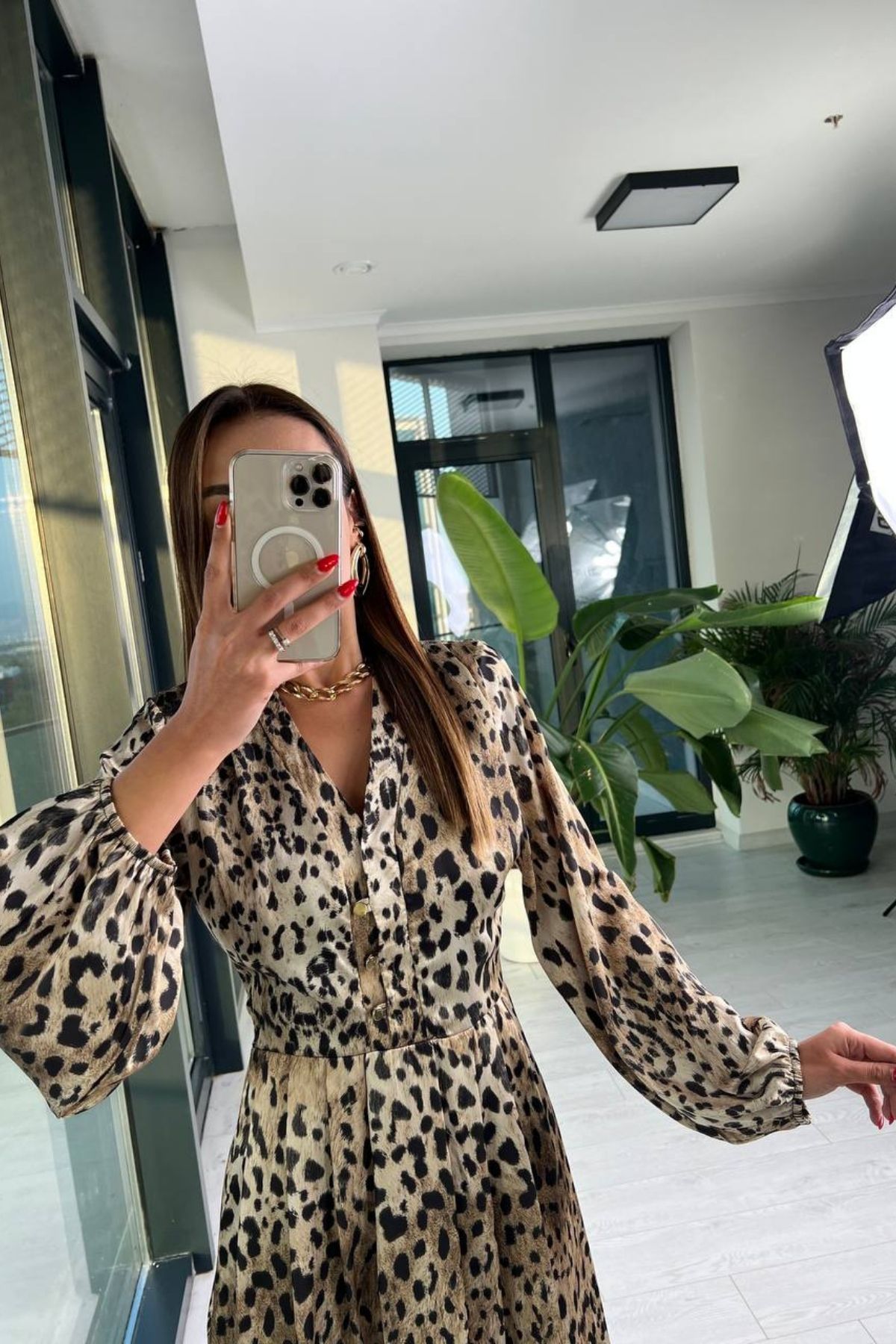 Fırsat%20Ürünü%20Lüks%20Kalite%20Pamuk%20Saten%20Astarlı%20Leopar%20Desen%20Elbise