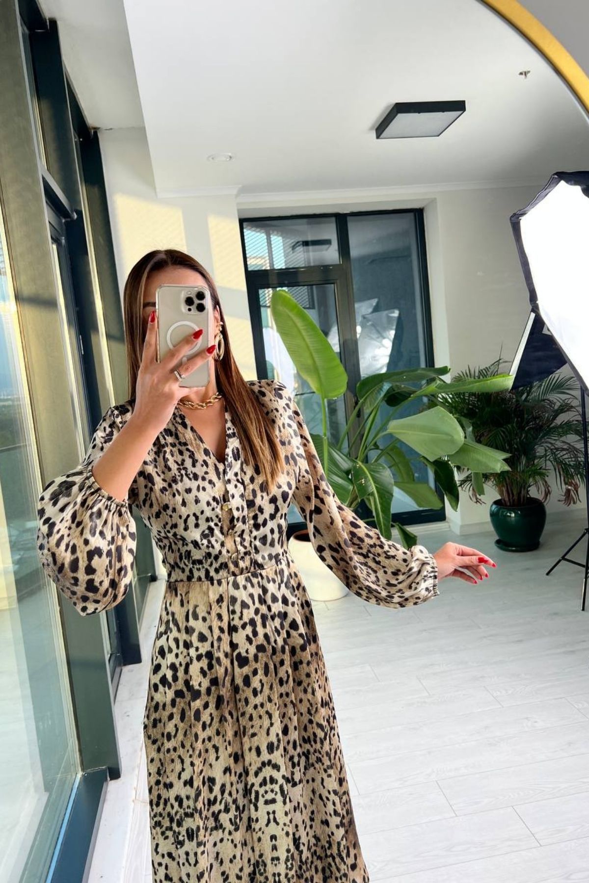 Fırsat%20Ürünü%20Lüks%20Kalite%20Pamuk%20Saten%20Astarlı%20Leopar%20Desen%20Elbise