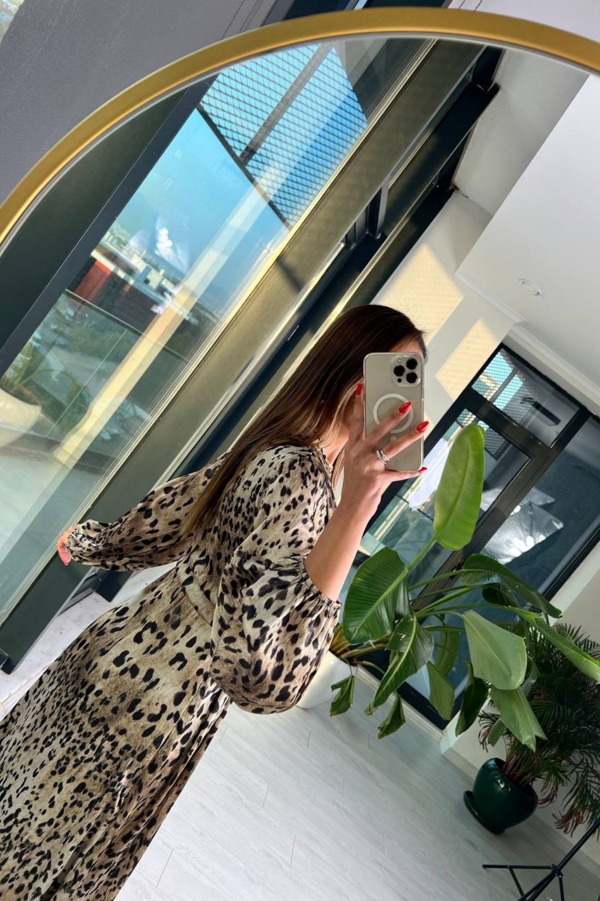 Fırsat%20Ürünü%20Lüks%20Kalite%20Pamuk%20Saten%20Astarlı%20Leopar%20Desen%20Elbise
