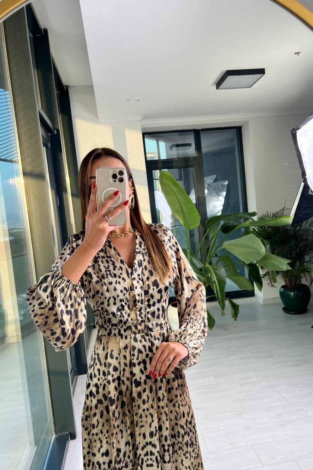 Fırsat%20Ürünü%20Lüks%20Kalite%20Pamuk%20Saten%20Astarlı%20Leopar%20Desen%20Elbise