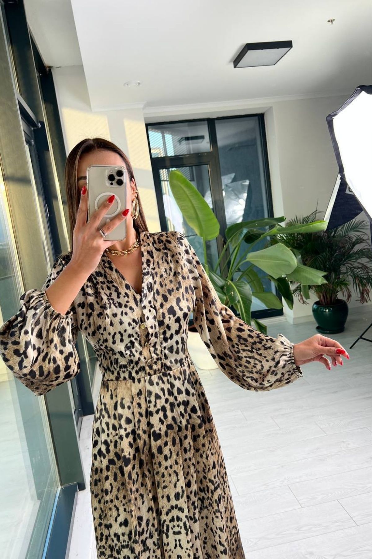 Fırsat%20Ürünü%20Lüks%20Kalite%20Pamuk%20Saten%20Astarlı%20Leopar%20Desen%20Elbise