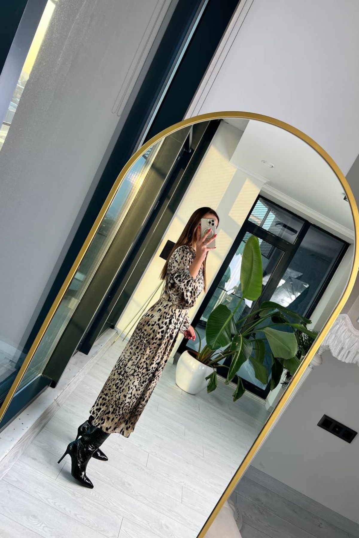 Fırsat%20Ürünü%20Lüks%20Kalite%20Pamuk%20Saten%20Astarlı%20Leopar%20Desen%20Elbise