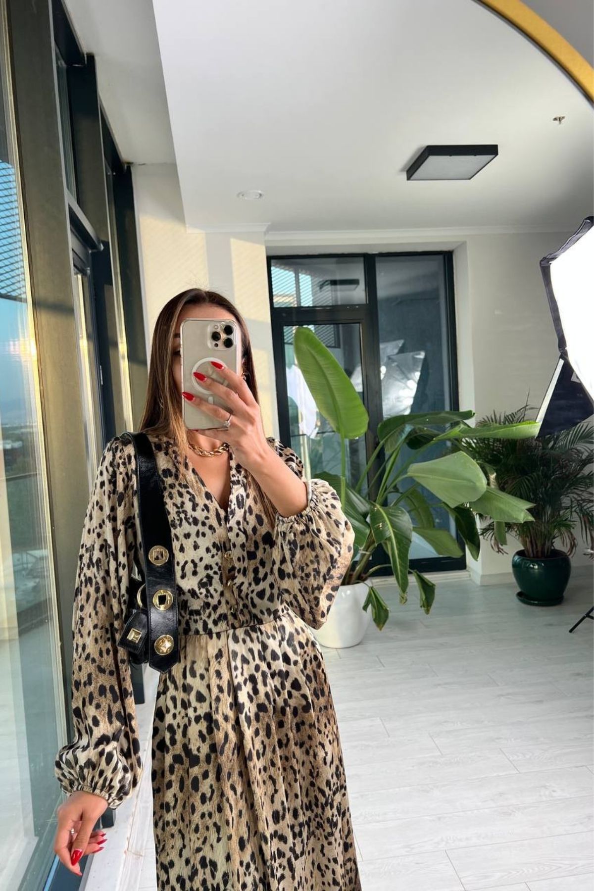 Fırsat%20Ürünü%20Lüks%20Kalite%20Pamuk%20Saten%20Astarlı%20Leopar%20Desen%20Elbise