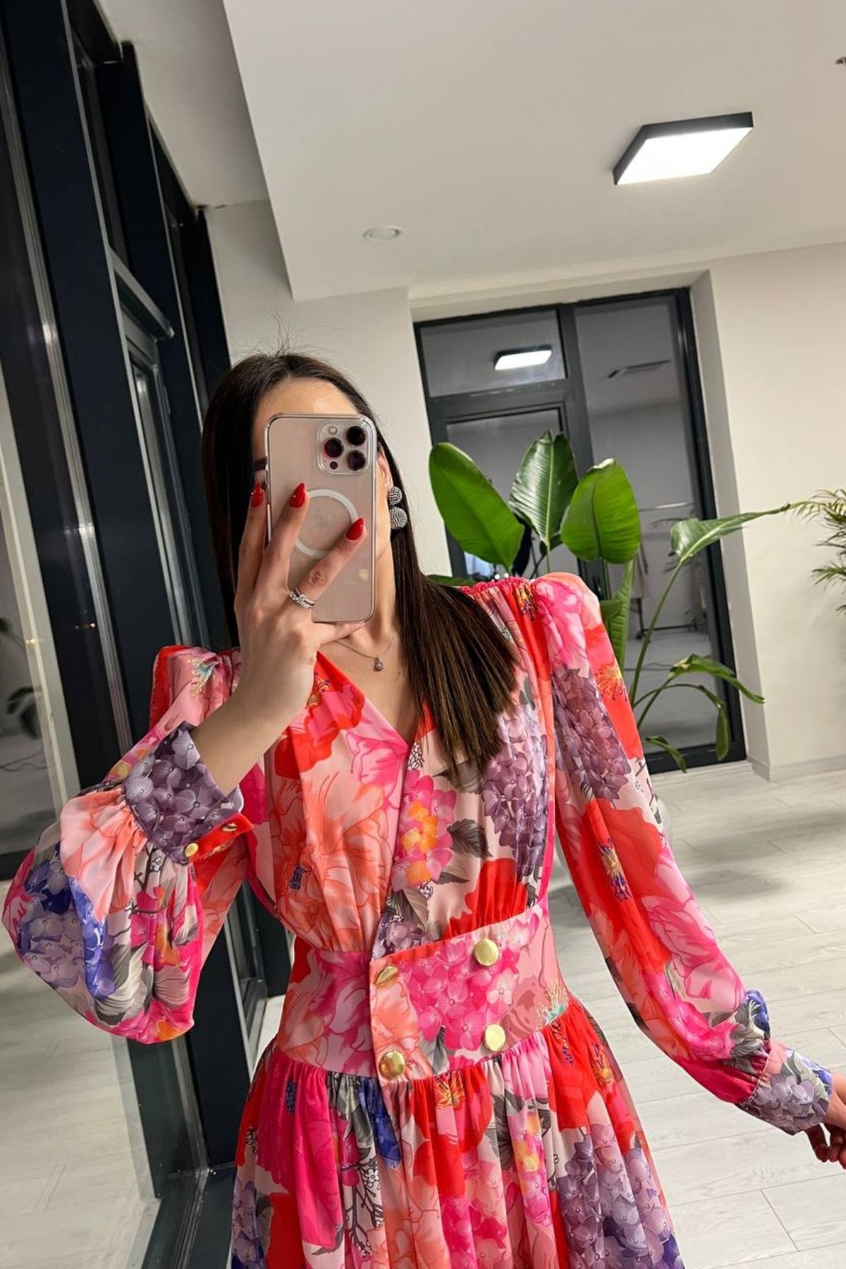 Tasarım%20Çiçek%20Desenli%20Vltn%20Model%20Şifon%20elbise