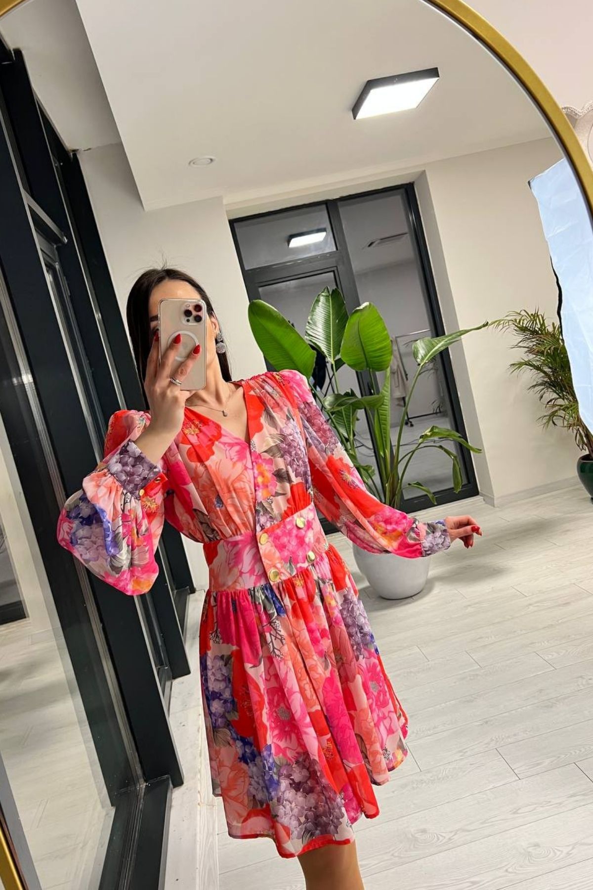 Tasarım%20Çiçek%20Desenli%20Vltn%20Model%20Şifon%20elbise
