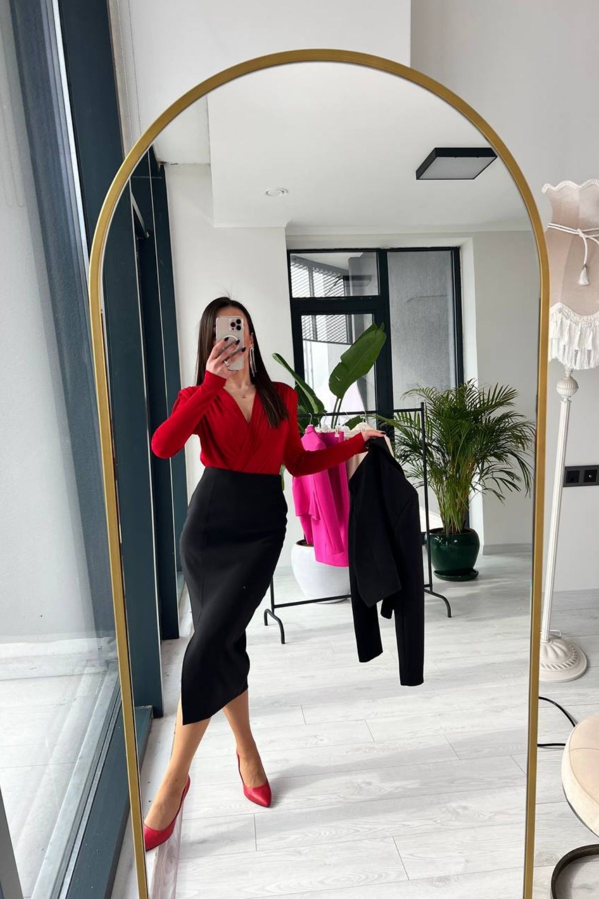 Siyah Crop Ceket Etek Takım