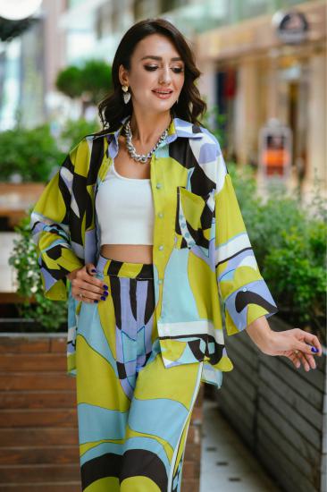Yeşil Desenli Zra Model Saten Takım 