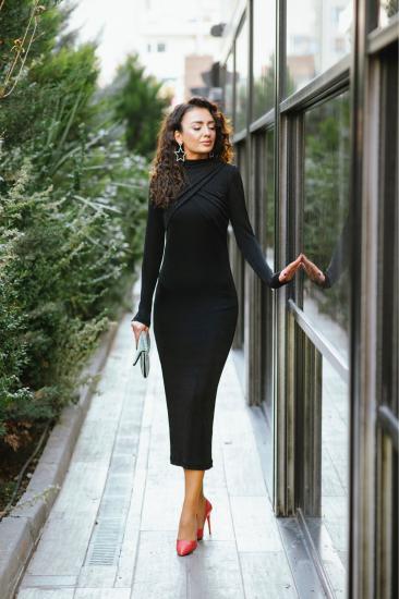 Tasarım Astarlı Siyah Buzy Kumaş Elbise