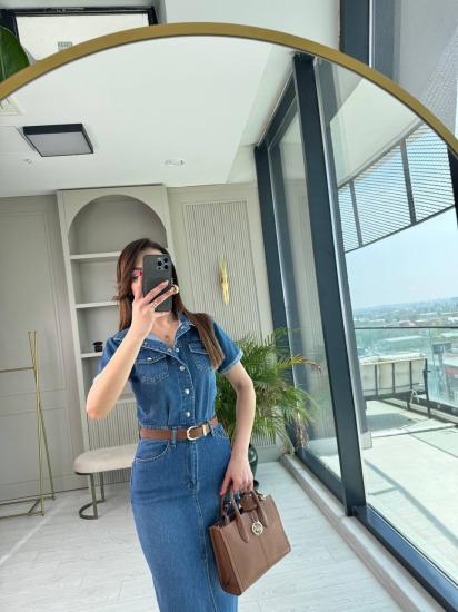Zara Model Kısa Kollu Lüks Kalite Jean Elbise(Kemersizdir)