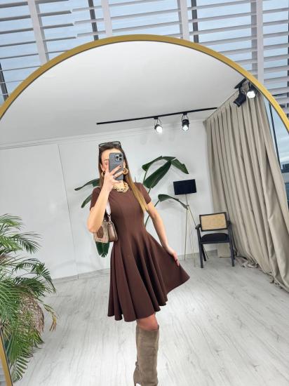 Kahverengi Zara Model Krep Kumaş Elbise