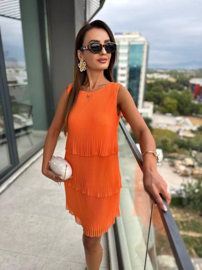 Orange İnce Piliseli Katlı Astarlı Premium Şifon Elbise