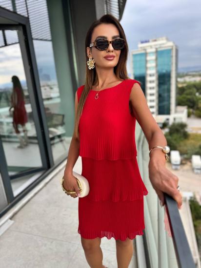 Kırmızı İnce Piliseli Katlı Astarlı Premium Şifon Elbise
