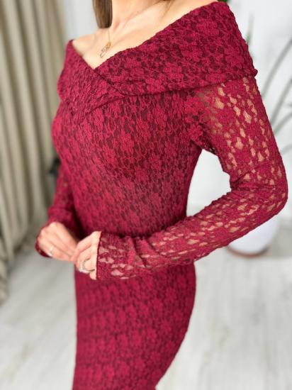 Bordo Madonna Yaka Astarlı Likralı Lüks Dantel Elbise