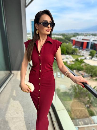 Bordo Düğme Detaylı Zara Model Bel Drapeli Elbise