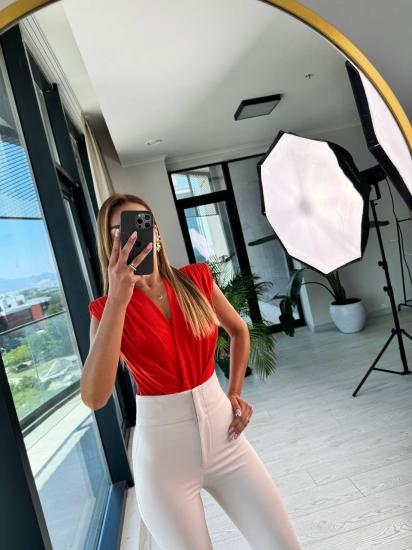 Nar Çiçeği Vatkalı Lüks Kalite Bodysuit Bluz