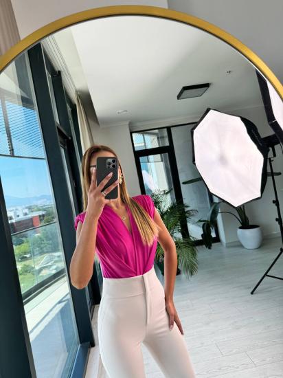 Fuşya Vatkalı Lüks Kalite Bodysuit Bluz