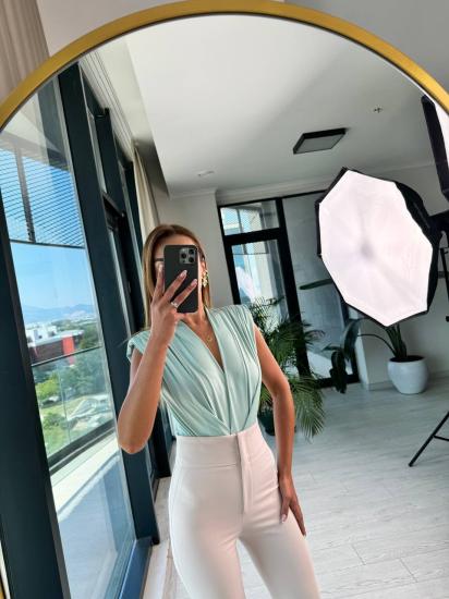 Mint Vatkalı Lüks Kalite Bodysuit Bluz
