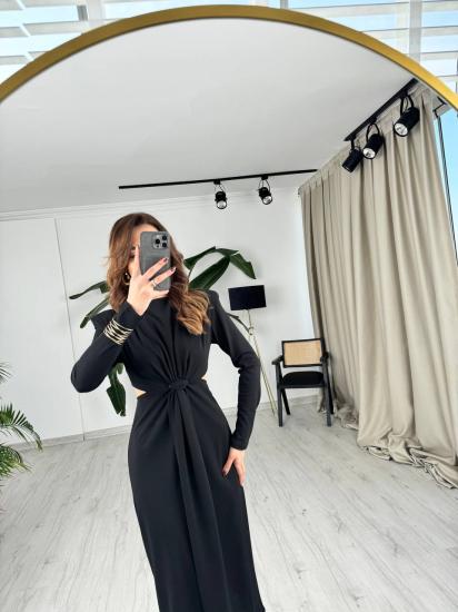 Siyah Vatkalı Zara Model Bel Detay Krep Kumaş Elbise