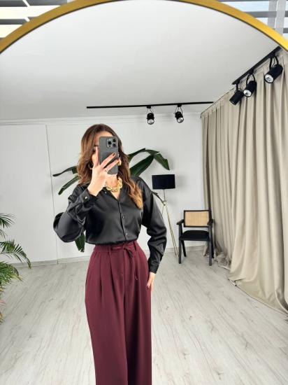 Siyah Gold Minimal Düğmeli Pamuk Saten Gömlek