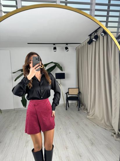Bordo Nubuk Süet Kumaş Şort Etek