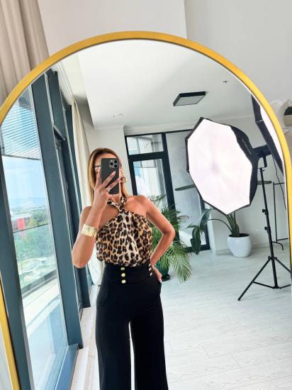 Tasarım Zara Model Leopar Desen ipek Saten Boyun Detay Bluz