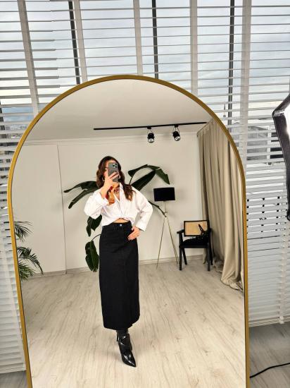Siyah Minimal Taş Detaylı Jean Etek