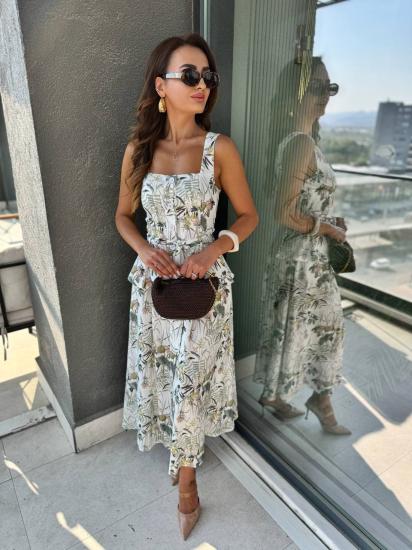 Çiçek Desenli (etek bluz)Lüks Kalite Keten Takım