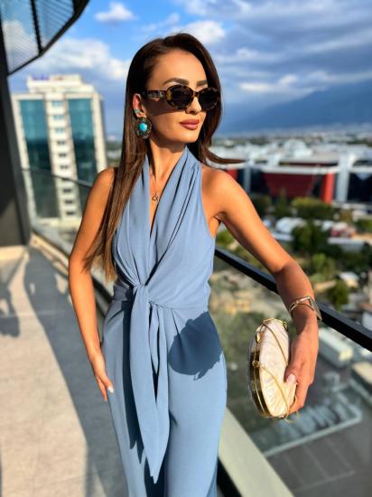 Tasarım İndigo Zara Krep Kumaş Bağlamalı Tulum