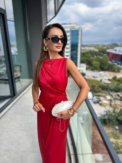 Kırmızı İthal Tok Saten Zara Model Elbise