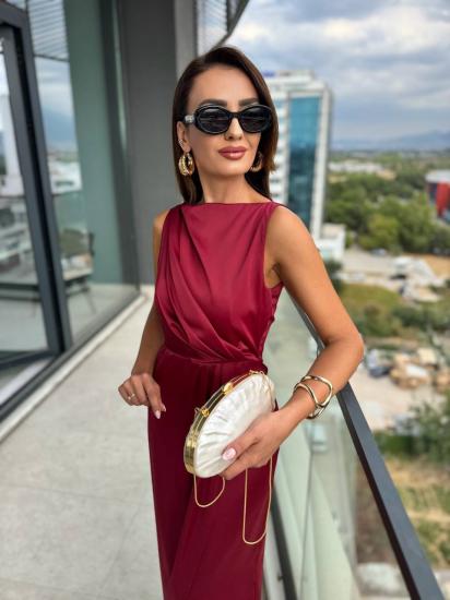 Bordo İthal Tok Saten Zara Model Elbise