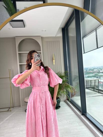 Pembe Kemerli %100 Pamuk Astarlı Premium Seri Elbise