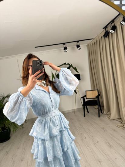 Tasarım Bebe Mavi Eteği Kat Kat Astarlı Premium Elbise
