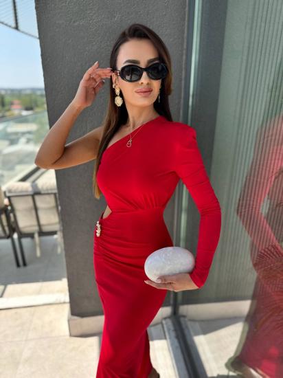 Kırmızı Bel Detaylı İthal Likralı Candy Kumaş Elbise