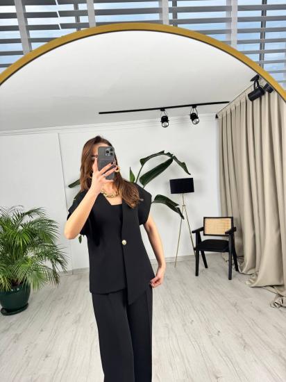 Siyah Tok Krep Kumaş Gold Düğme Ceket Pantolon Takım
