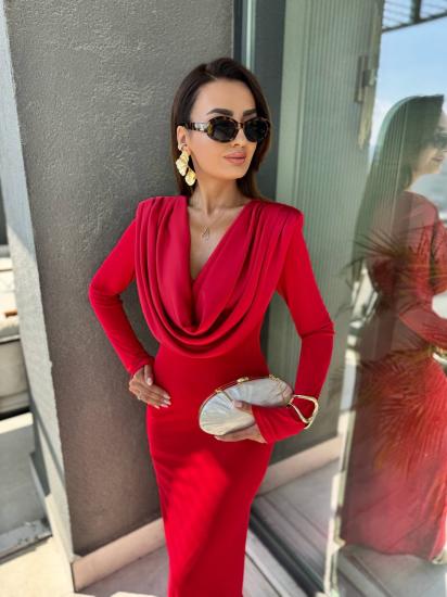 Tasarım Kırmızı Degaje Yaka İthal Likralı Candy Kumaş Elbise