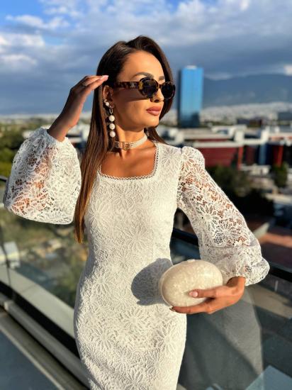 Beyaz Premium Astarlı Güpür Dantel Elbise