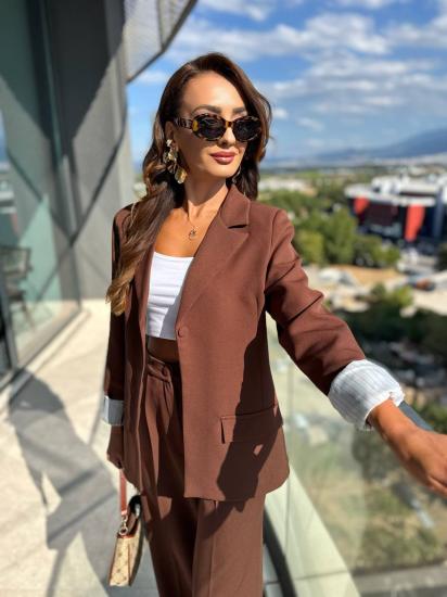 Kahverengi Atlas Kumaş Ceket Pantolon Takım