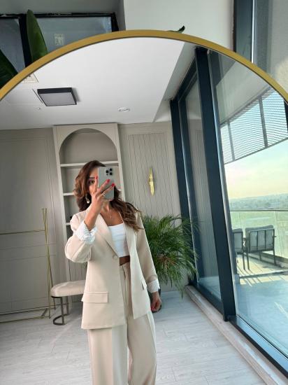 Bej Atlas Kumaş Ceket Pantolon Takım