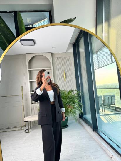 Siyah Atlas Kumaş Ceket Pantolon Takım