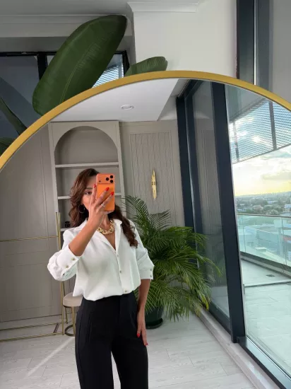 Siyah Gold Düğmeli Zara Tok Saten Gömlek