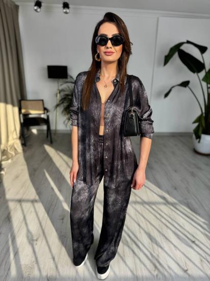 Siyah Desenli Gömlek Pantolon Tiril Saten Takım