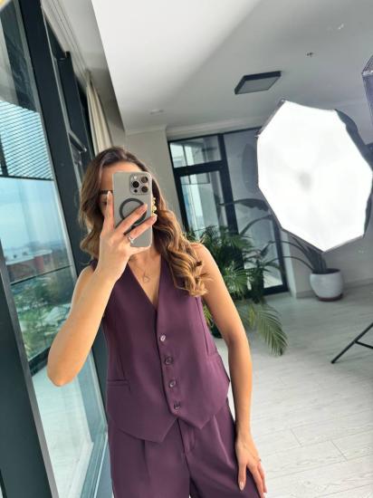 Mürdüm Premium Seri ithal ipekli Krep Kumaş Astarlı Yelek