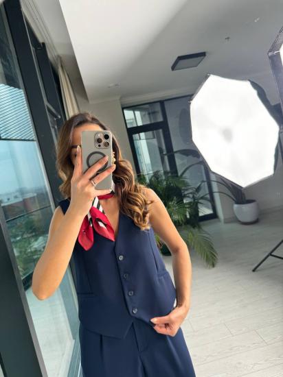 Lacivert Premium Seri ithal ipekli Krep Kumaş Astarlı Yelek