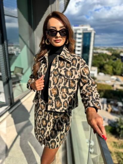 Leopar Desen Dokulu Premium Etek Ceket Takım