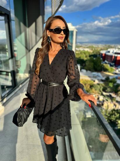 Siyah Şifon Çift Kemerli Astarlı Elbise