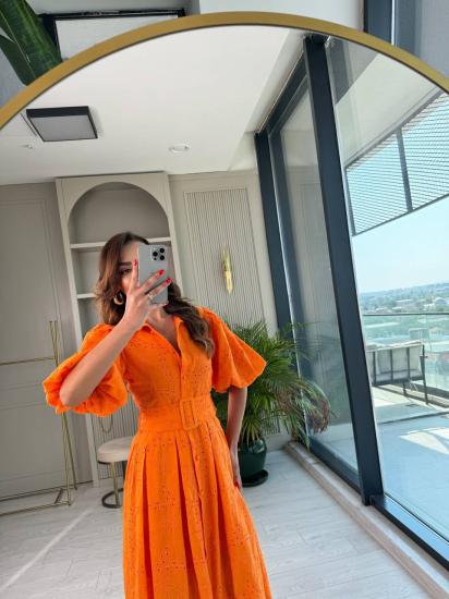 Orange Kemerli %100 Pamuk Astarlı Premium Seri Elbise
