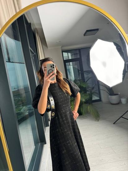 Siyah Çan Etek Lüks Kalite Midi Boy Tuvid Elbise